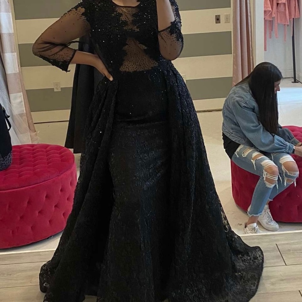 MAC DUGGAL A-Line 3/4 Sleeve Black Prom Dress - Picture 7 of 16